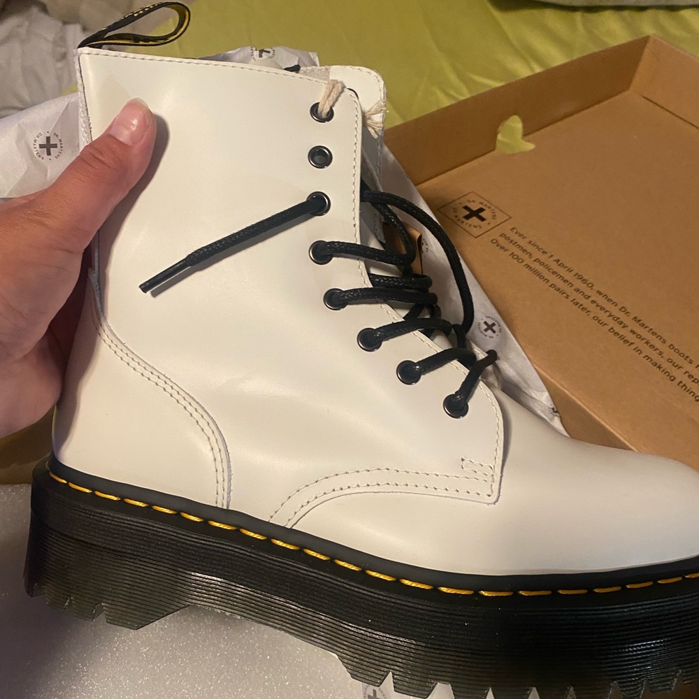Dr. Martens Jadon White Combat Boots with Black Laces